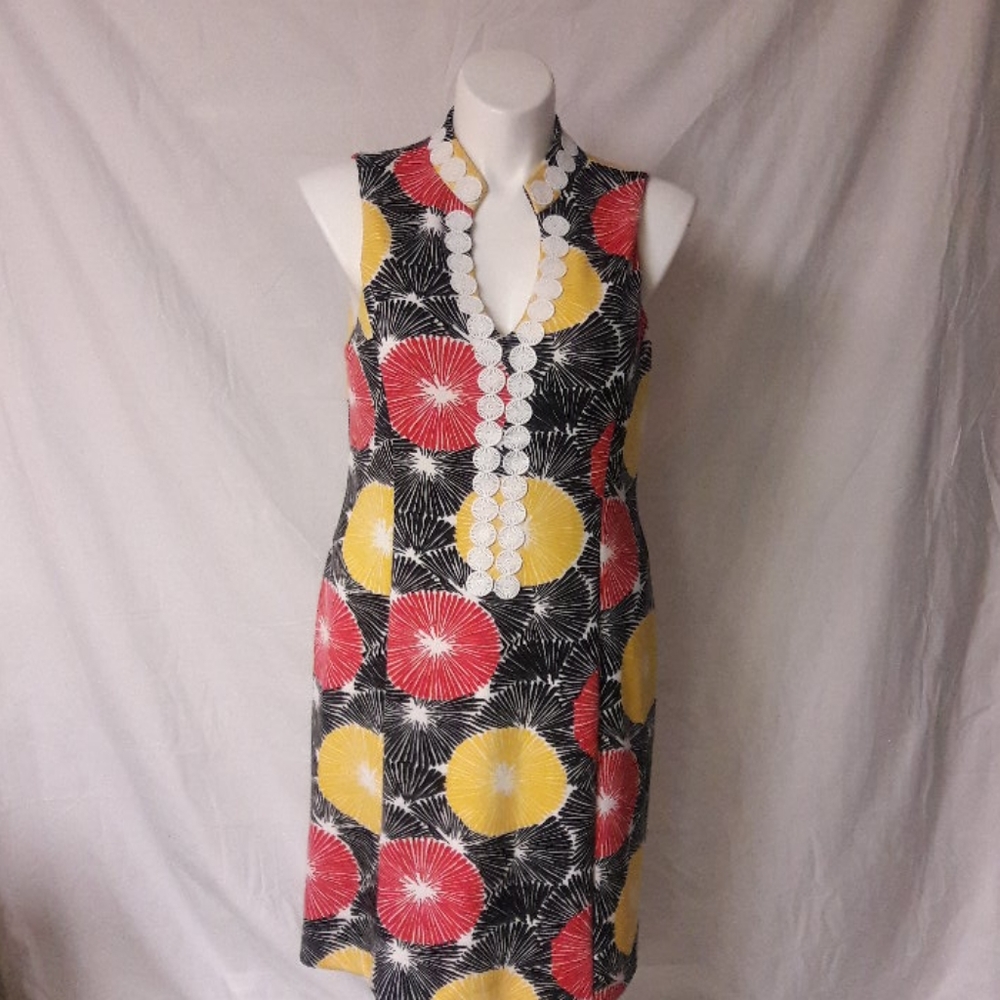 60's Inspired Citrus Cappagallo Poly Dress, Sz 14